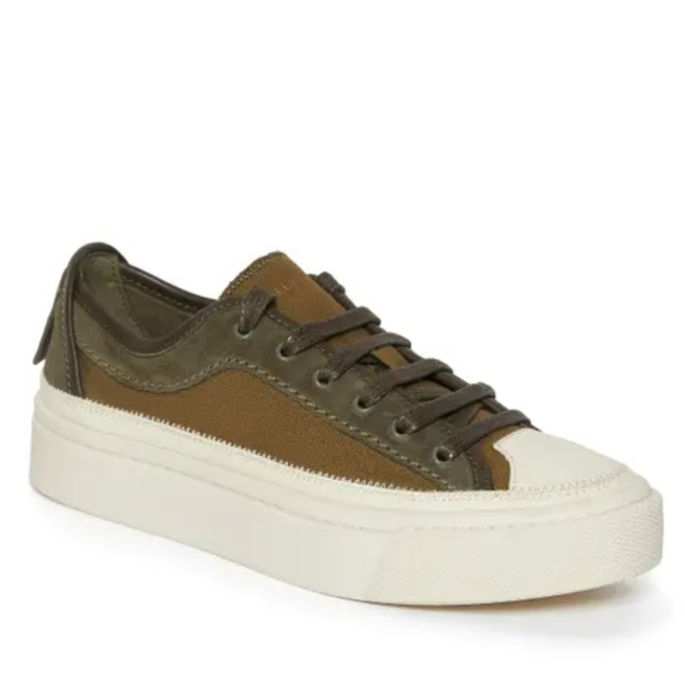 All Saints suede and leather Milla sneakers In olive and cream Size 36